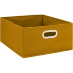 Boîte de rangement couleur jaune moutarde moderne de dimensions 31 cm de longueur, 31 cm de largeur et 15 cm de hauteur, idéale pour organiser et décorer votre intérieur.