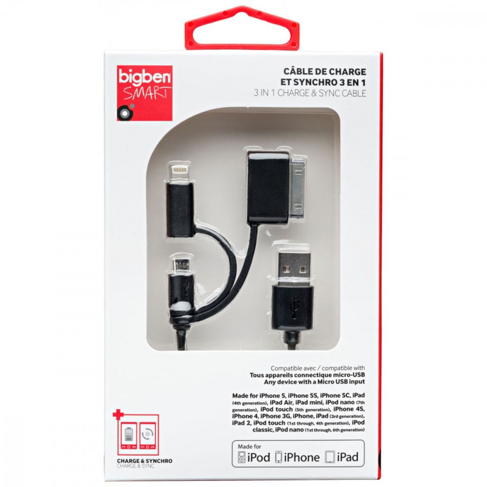 Accessoires téléphonie câble de charge BIGBEN 3 en 1 infinytech Réunion 2