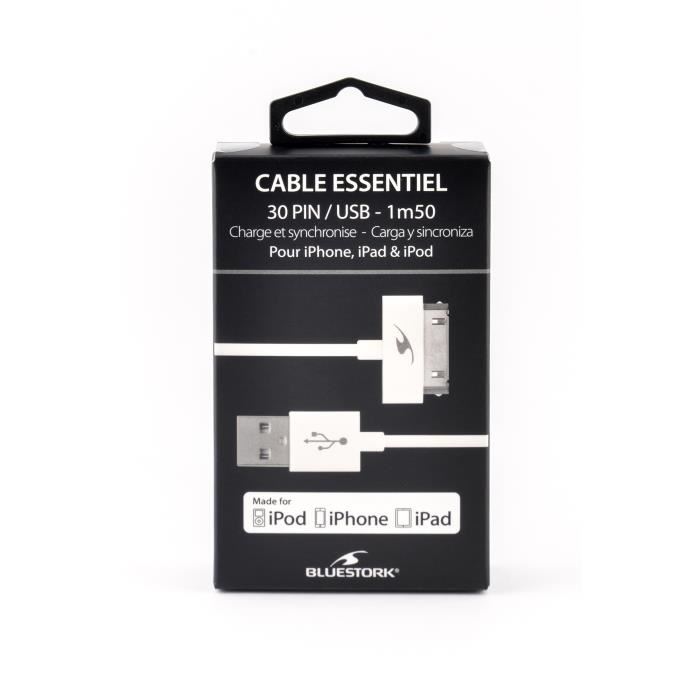 Matériels informatique câble Apple Essentiel 30 Pin BLUESTORK 1,5m blanc infinytech Réunion 2