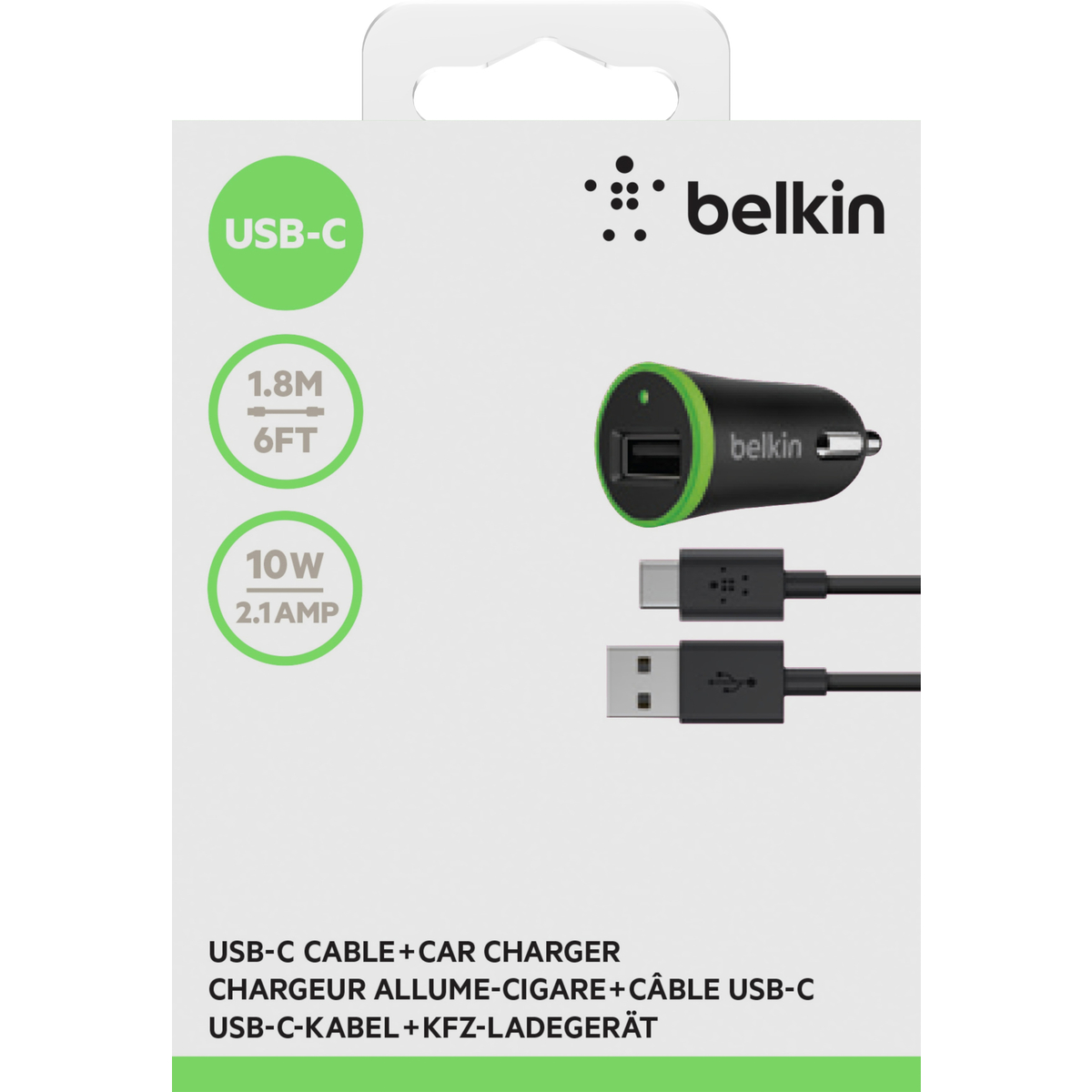Accessoires téléphonie chargeur allume cigare avec cable USB-C BELKIN 1,8m infinytech réunion 2