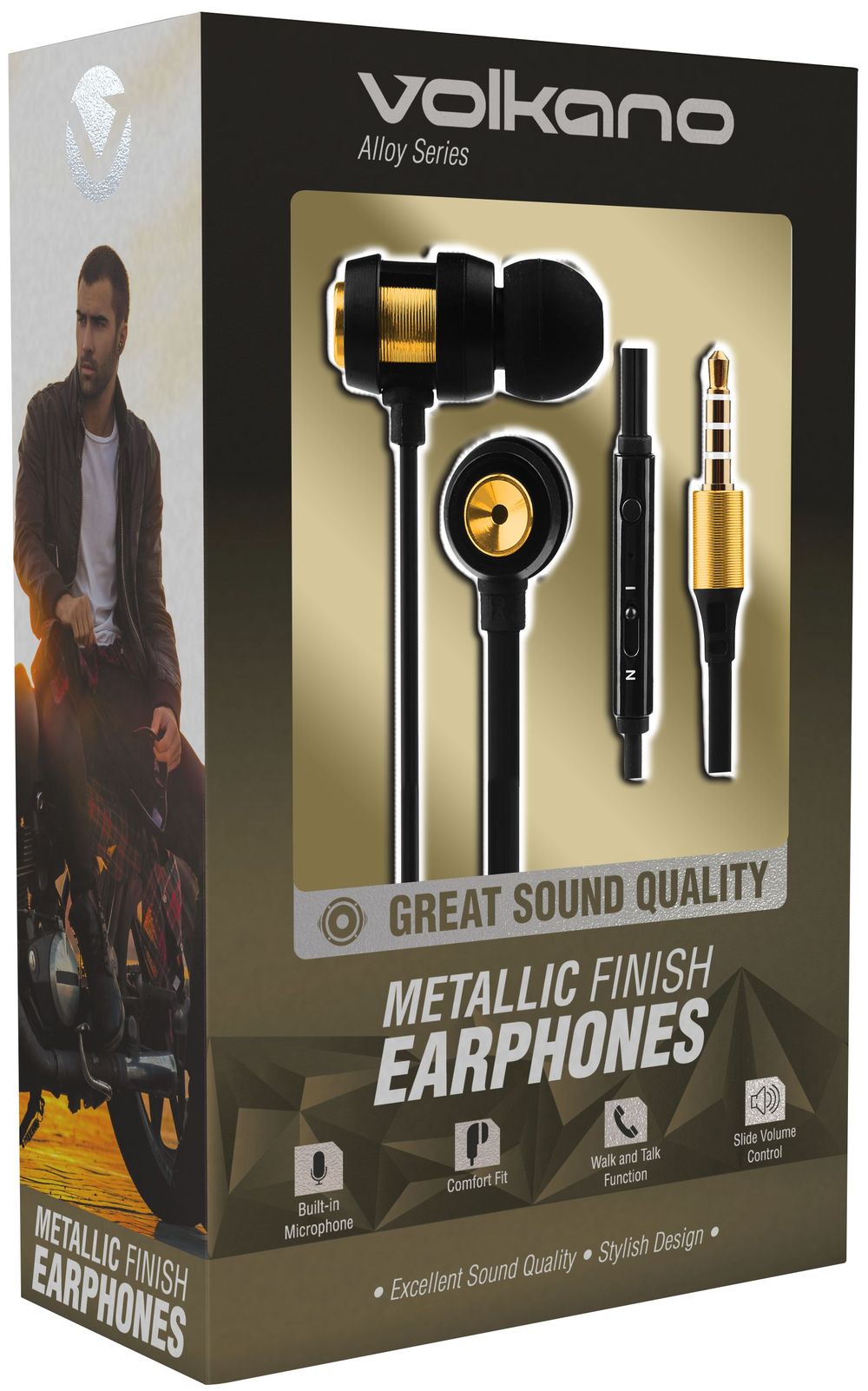 Accessoires téléphonie écouteurs VOLKANO Alliage Série VK-1007-GD Métal Gold infinytech Réunion 2