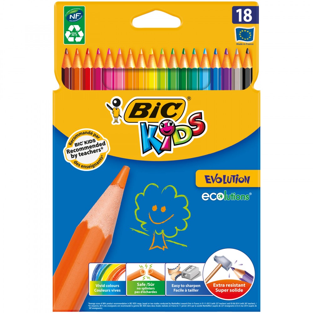 Fournitures bureautique étui BIC Kids Evolution ECOlutions 18 crayons de Couleur infinytech Réunion 1