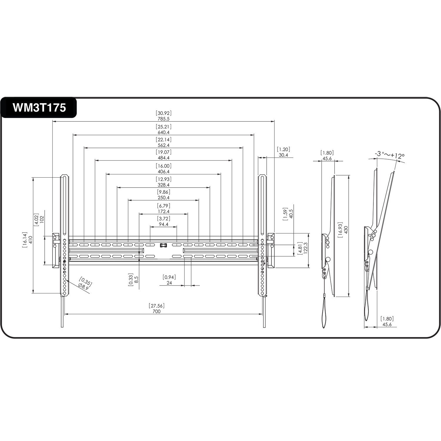 Matériels informatique support mural inclinable XL V7 WM3T175-1E pour écrans de 32 à 90 pouces infinytech Réunion 4