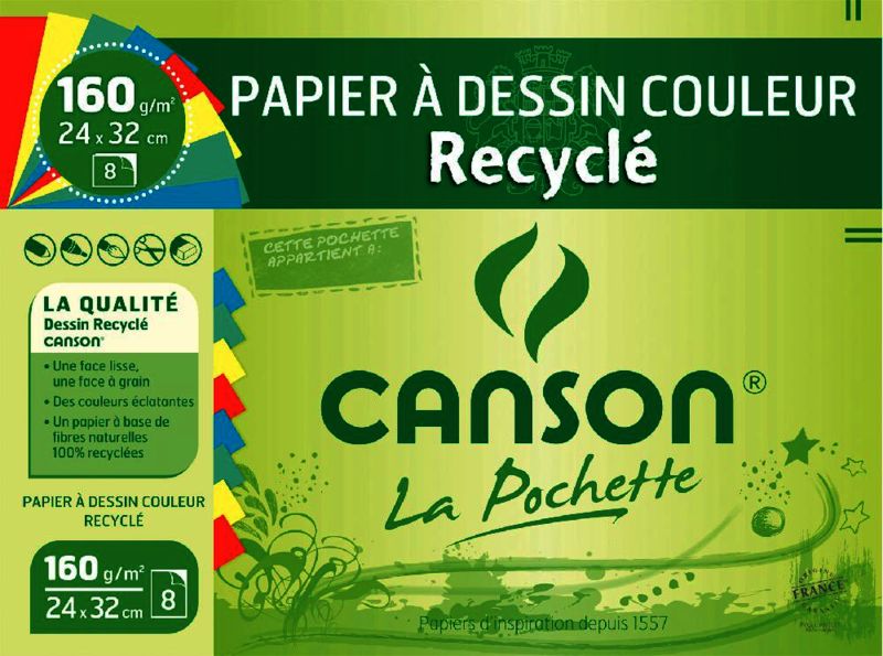 8 feuilles de papier CANSON couleurs vives 160g 24x32cm