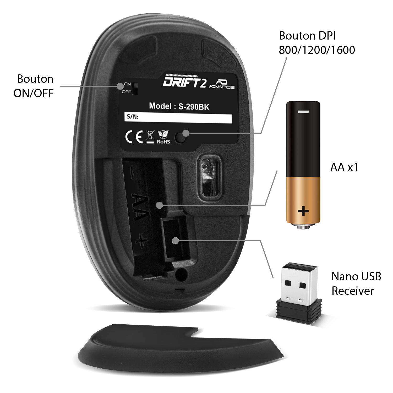 Matériels informatique souris ADVANCE Drift 2 Sans Fil Noire infinytech Réunion 5