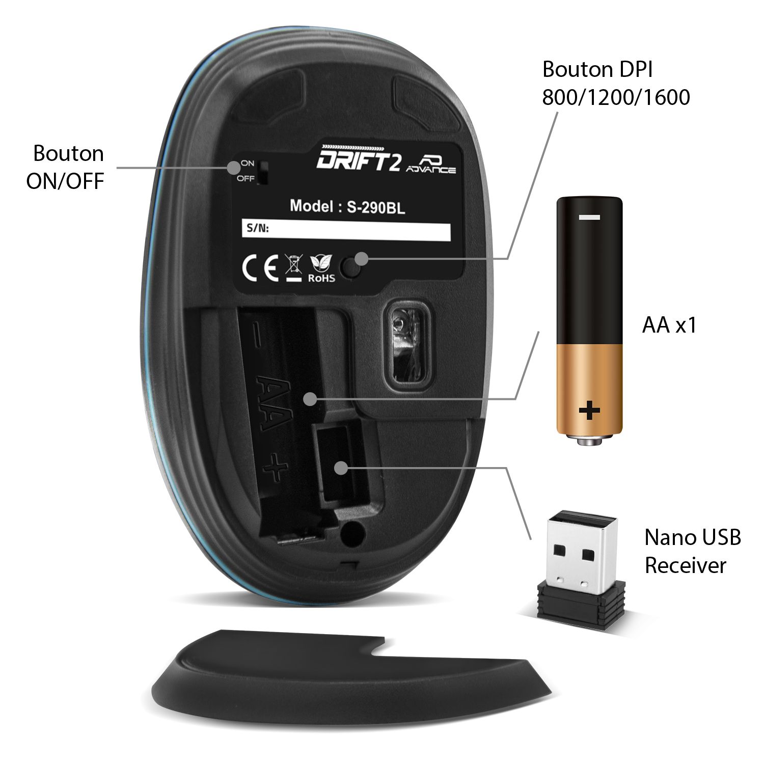 Matériels informatique souris ADVANCE Drift 2 Sans Fil Bleue infinytech Réunion 5