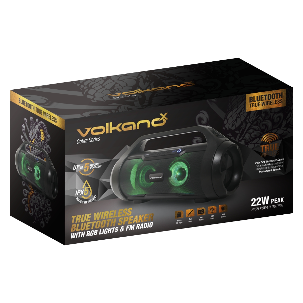Matériels audio enceinte nomade VOLKANO Cobra Series Bluetooth Noire VK-3454-BK infinytech Réunion 4