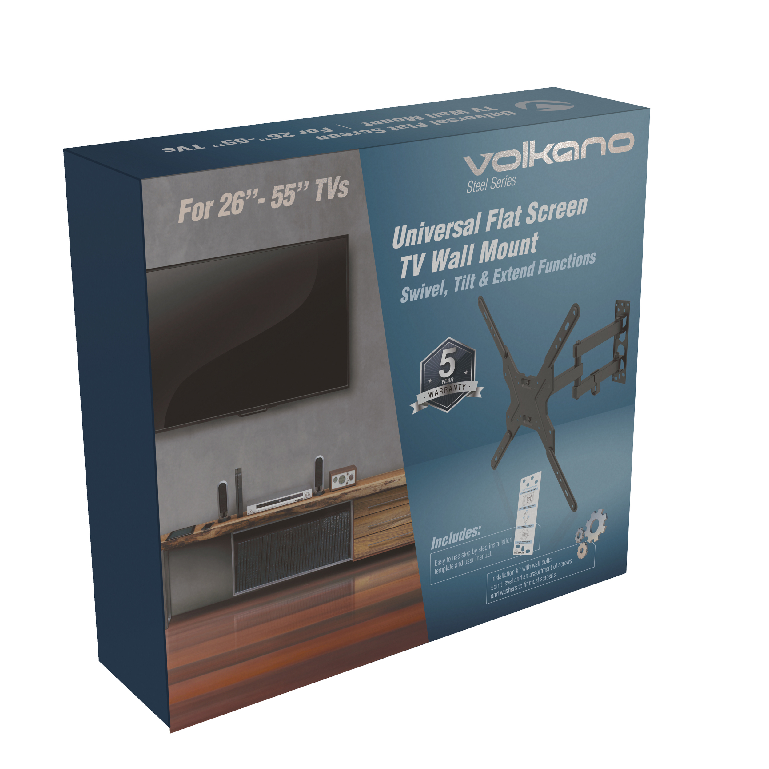 Accessoires TV support mural VOLKANO Steel Series 26 a 60 pouces VK-4004-BK infinytech Réunion 1