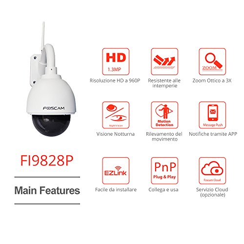 Matériels vidéo Camera IP Wi-Fi exterieure motorisee HD FOSCAM FI9828P infinytech Réunion 3