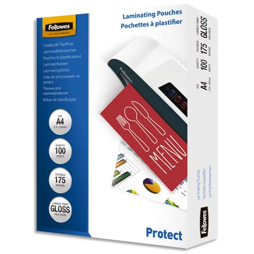 Consommables informatique paquet de 100 pochettes de plastification FELLOWES A4 175 Microns infinytech Réunion 1