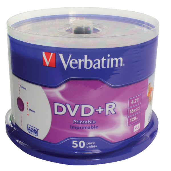 DVD-R / DVD+R Verbatim capacité 4,7 Go, avec boîtiers, vitesse 16x