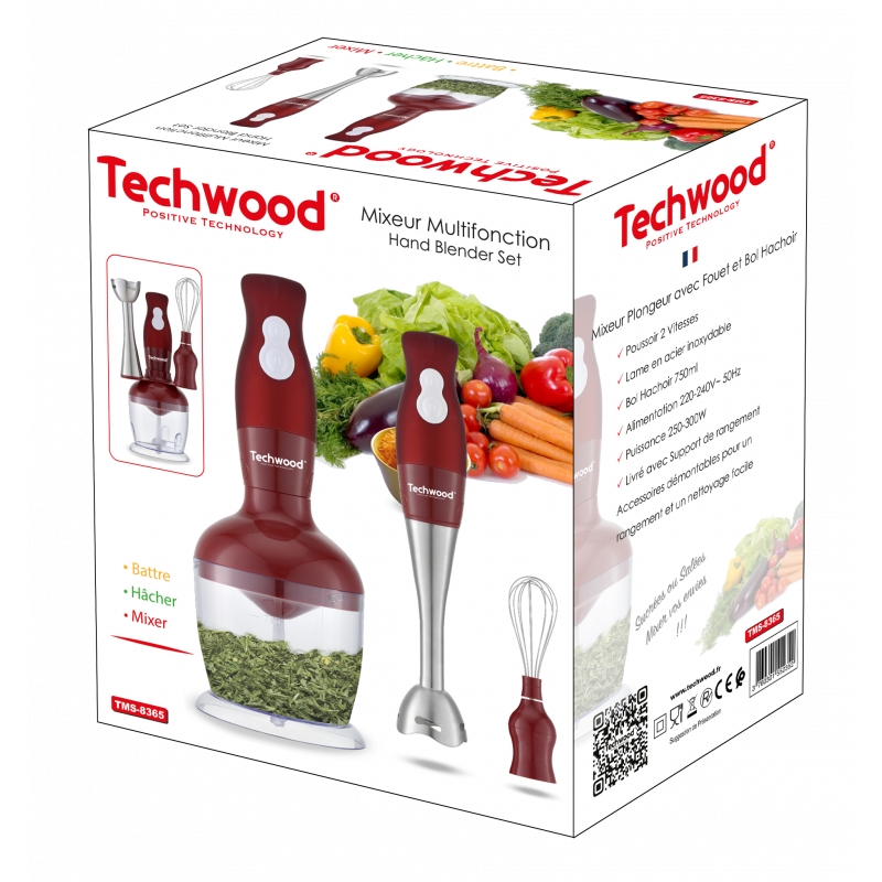 Petit électroménager mixeur Plongeur TECHWOOD TMS-8365 avec Fouet et Bol Hachoir infinytech Réunion 5