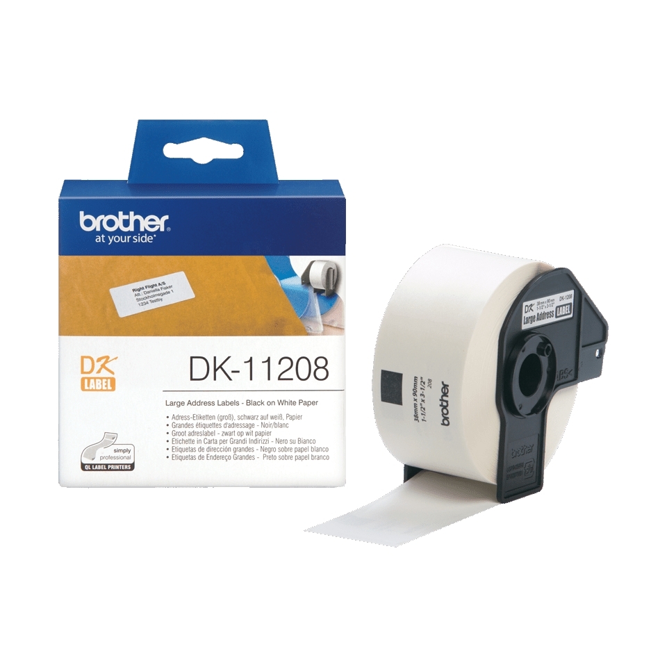 Consommables informatique rouleau détiquettes BROTHER DK-11208 Noir sur blanc 38 x 90 mm infinytech Réunion 1
