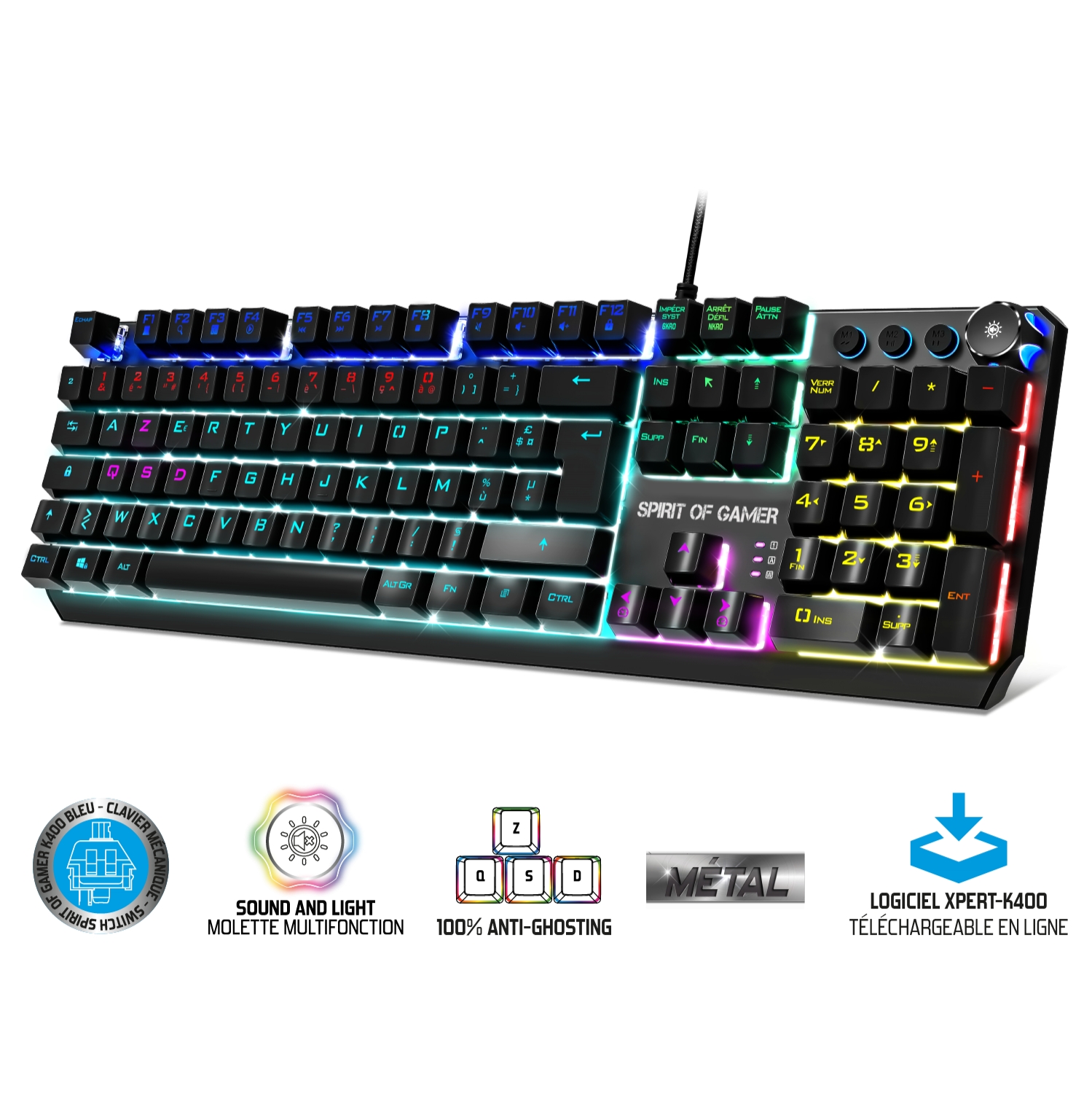 Matériels informatique clavier mécanique SPIRIT OF GAMER RGB XPERT K400 infinytech Réunion 1