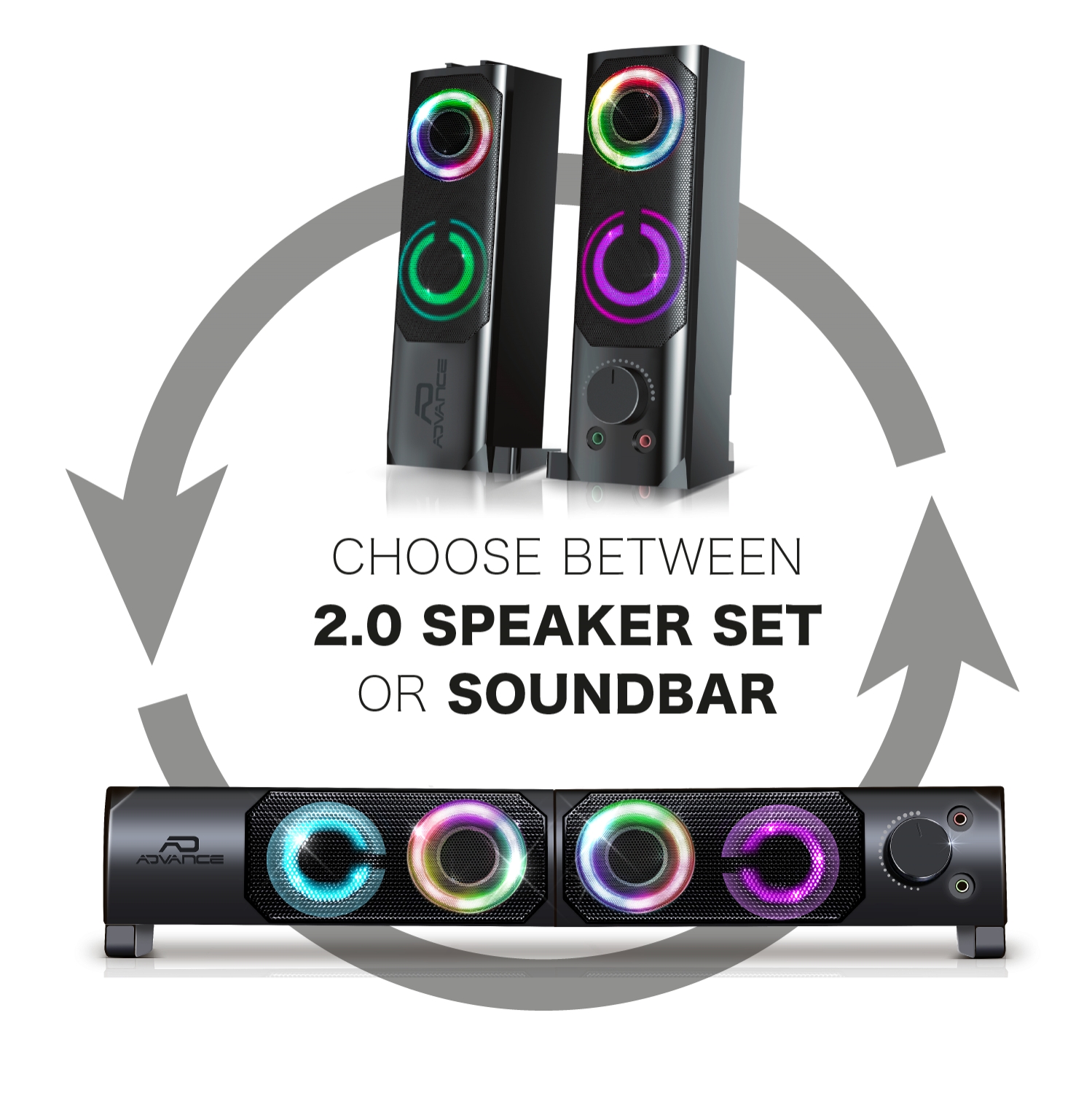 Matériels informatique enceintes 2.0 SOUNDPHONIC RGB 6W RMS infinytech Réunion 2