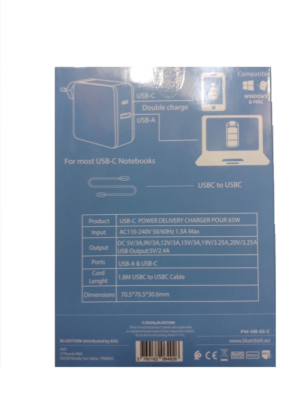 Matériels informatique chargeur universel BLUESTORK PW-NB-65-C infinytech Réunion 01