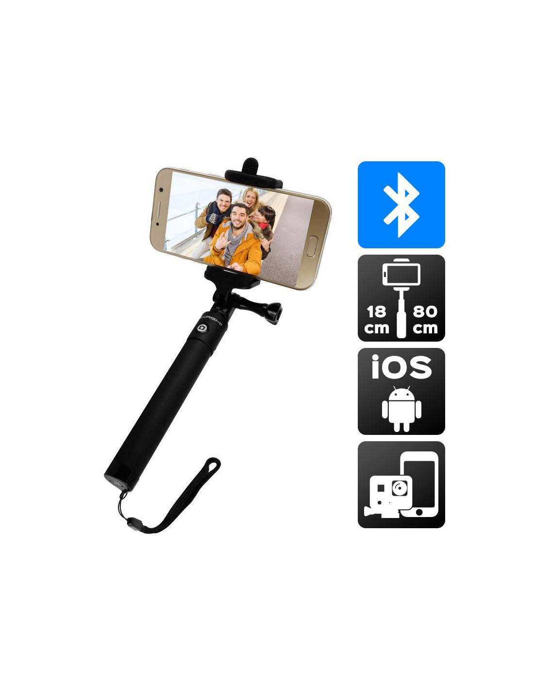 Perche selfie 3en1 AKASHI Bluetooth avec stabilisateur - infinytech-reunion