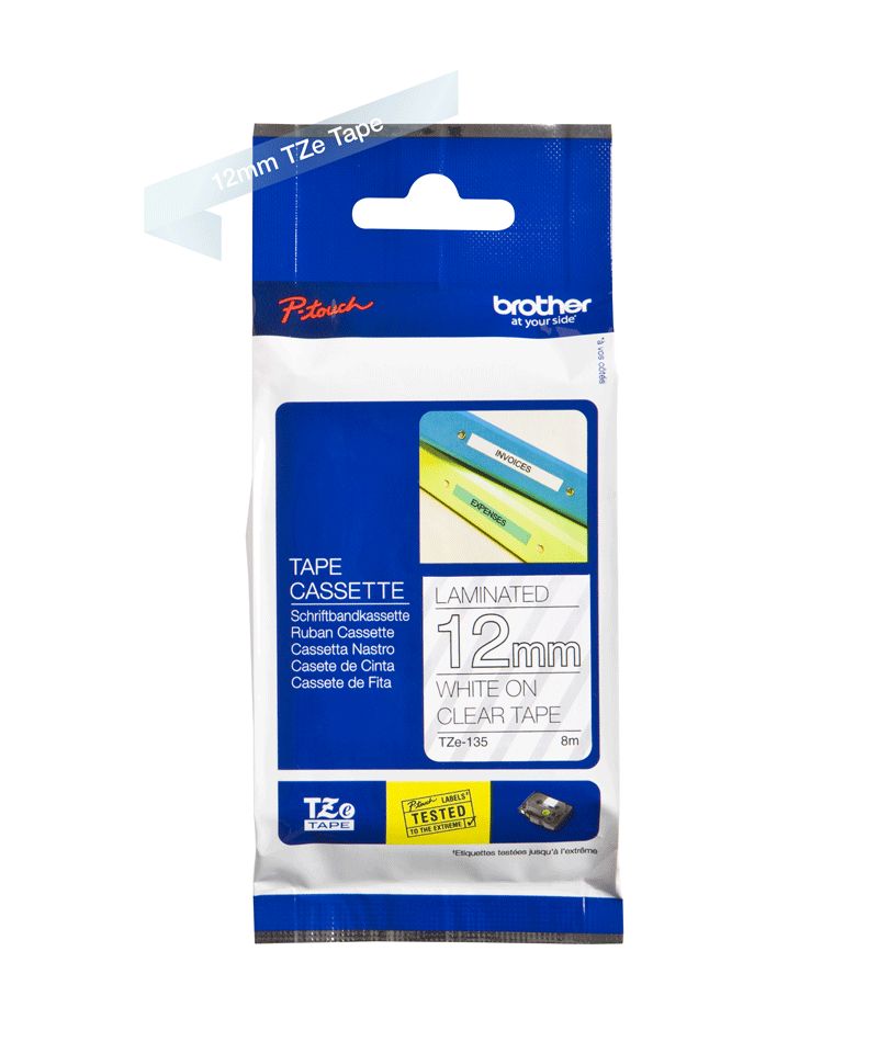 Consommables informatique cassette à ruban pour étiqueteuse BROTHER TZe-135 Blanc sur Transparent 12 mm infinytech Réunion 01