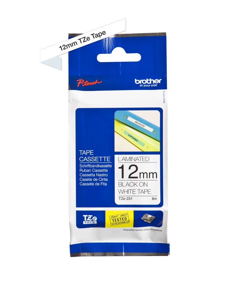 Consommables informatique cassette à ruban pour étiqueteuse BROTHER TZe-231 Noir sur Blanc 12 mm infinytech Réunion 01