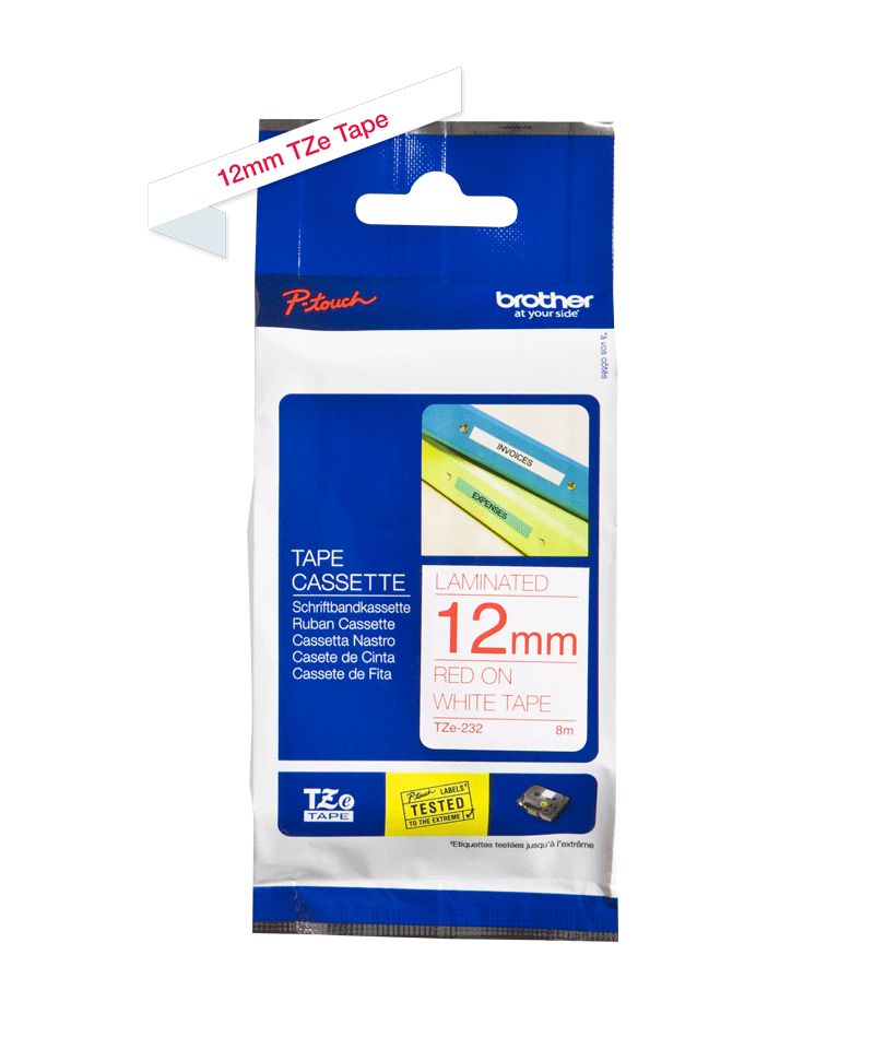 Consommables informatique cassette à ruban pour étiqueteuse BROTHER TZe-232 Rouge sur Blanc 12 mm infinytech Réunion 01