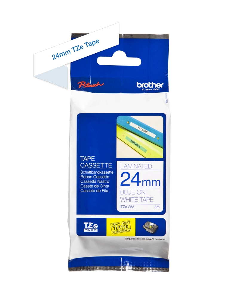 Consommables informatique cassette à ruban BROTHER TZe-253 Bleu sur blanc 24mm infinytech Réunion 01