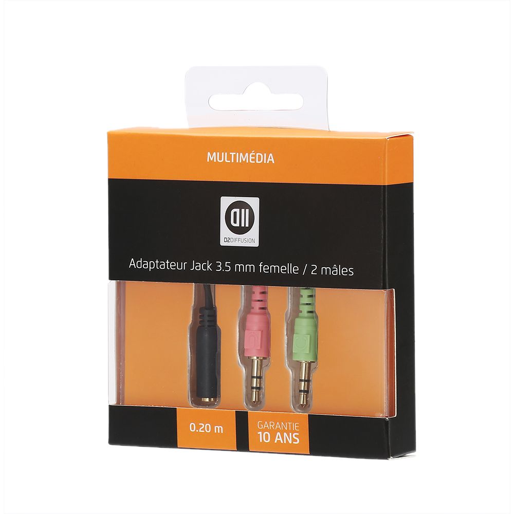 Matériels informatique adaptateur D2 DIFFUSION 1 jack 3.5mm Femelle vers 2 jack 3.5mm Male infinytech Réunion 02