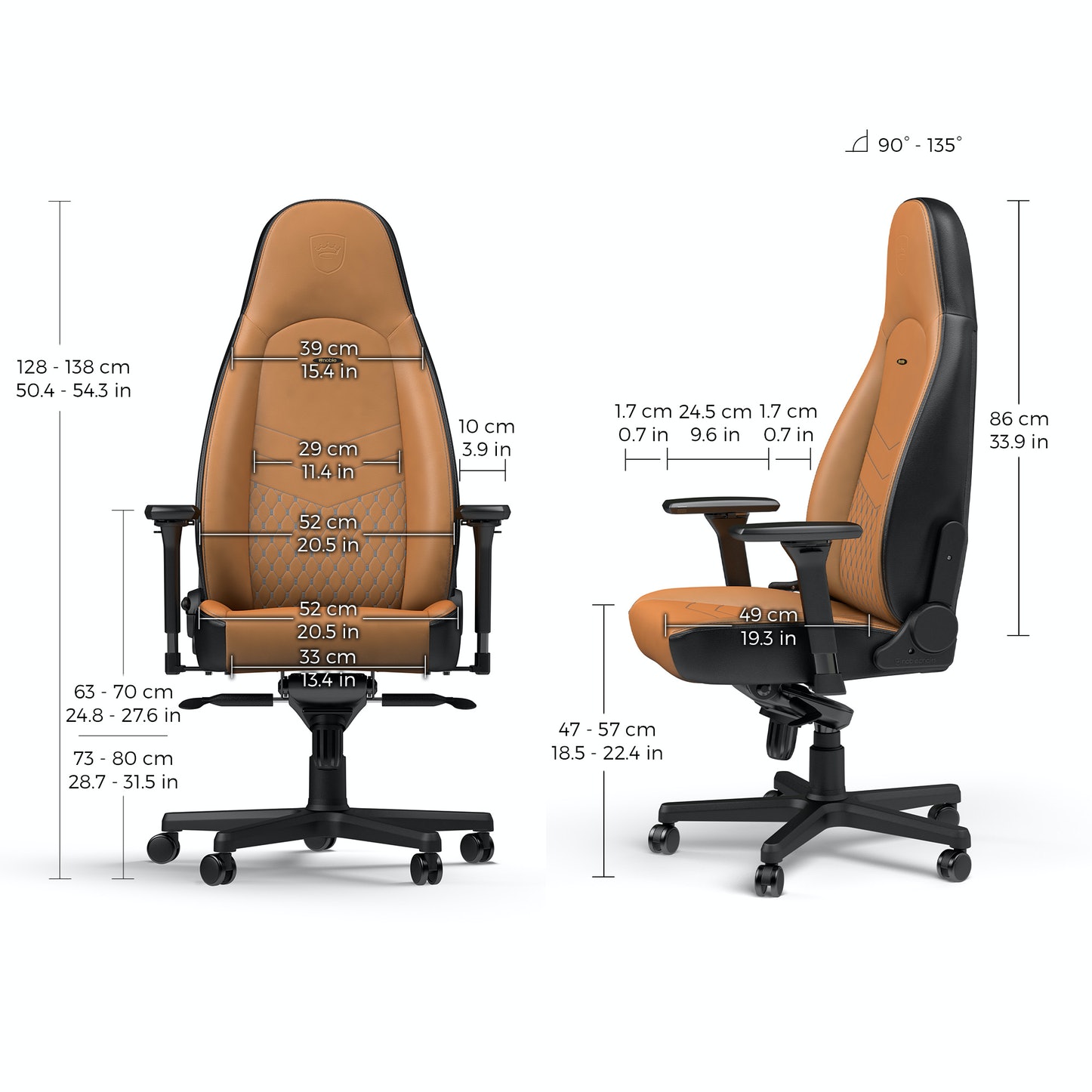 Matériels informatique siège Gamer NOBLECHAIRS ICON CUIR VÉRITABLE COGNAC NOIR infinytech Réunion 05