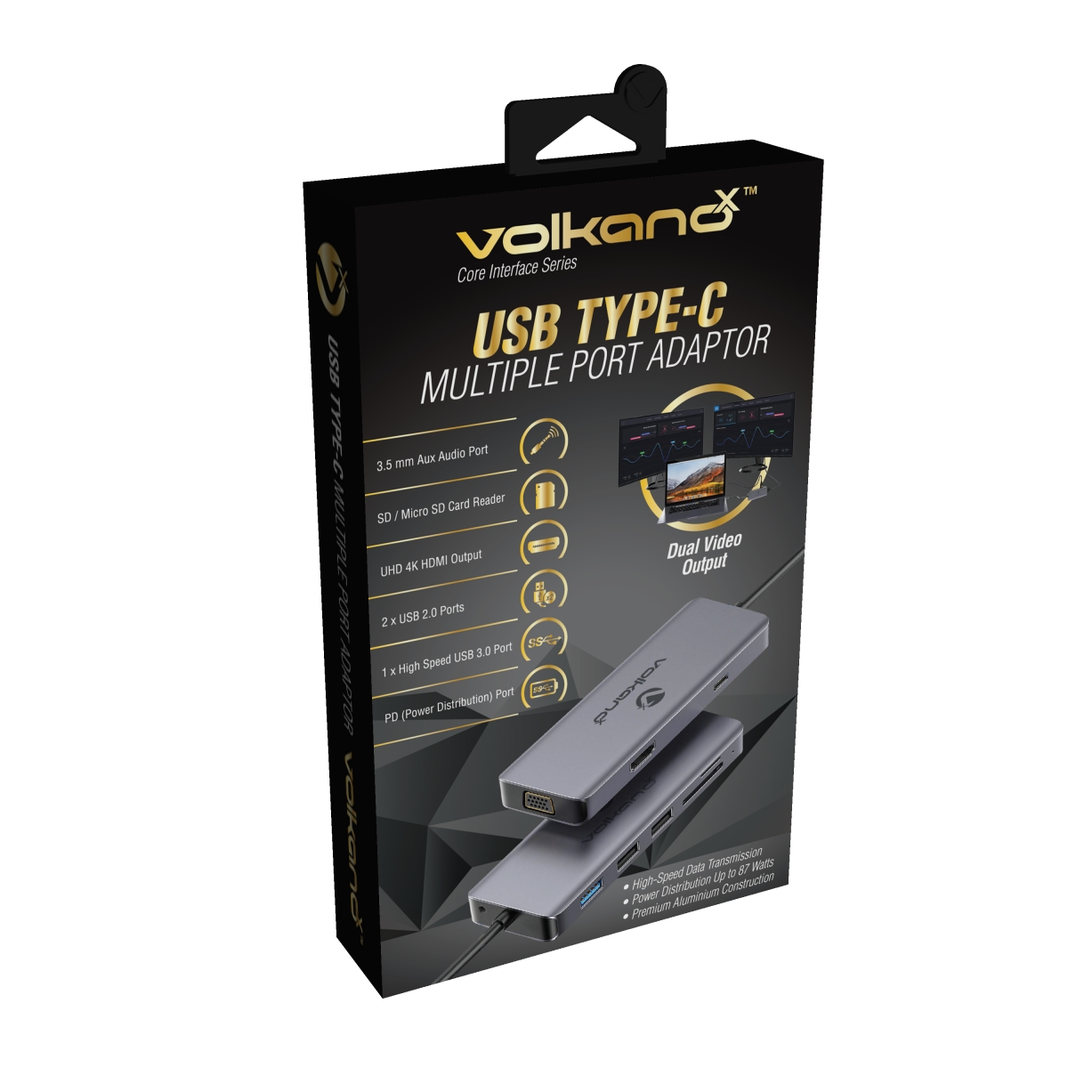 Matériels informatique station daccueil USB-C VOLKANO VK-20140-BK HDMI VGA USB3 infinytech Réunion 02