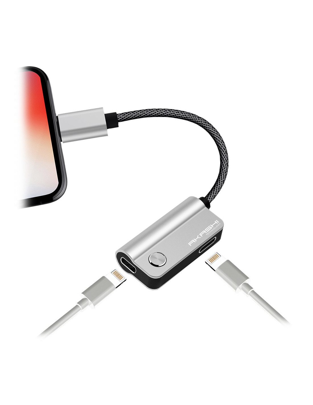 Accessoires téléphonie adaptateur audio AKASHI Double Lightning infinytech Réunion 02