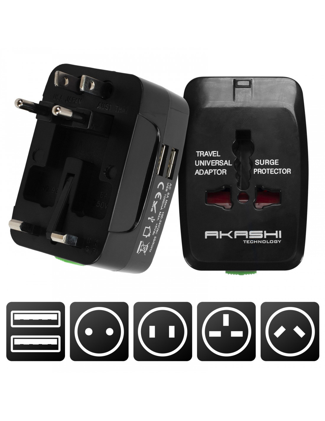 Accessoires téléphonie adaptateur universel AKASHI avec double USB Noir infinytech Réunion 01