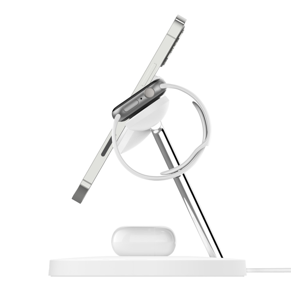 Accessoires téléphonie station de recharge 3-en-1 BELKIN avec MagSafe Blanc infinytech Réunion 03