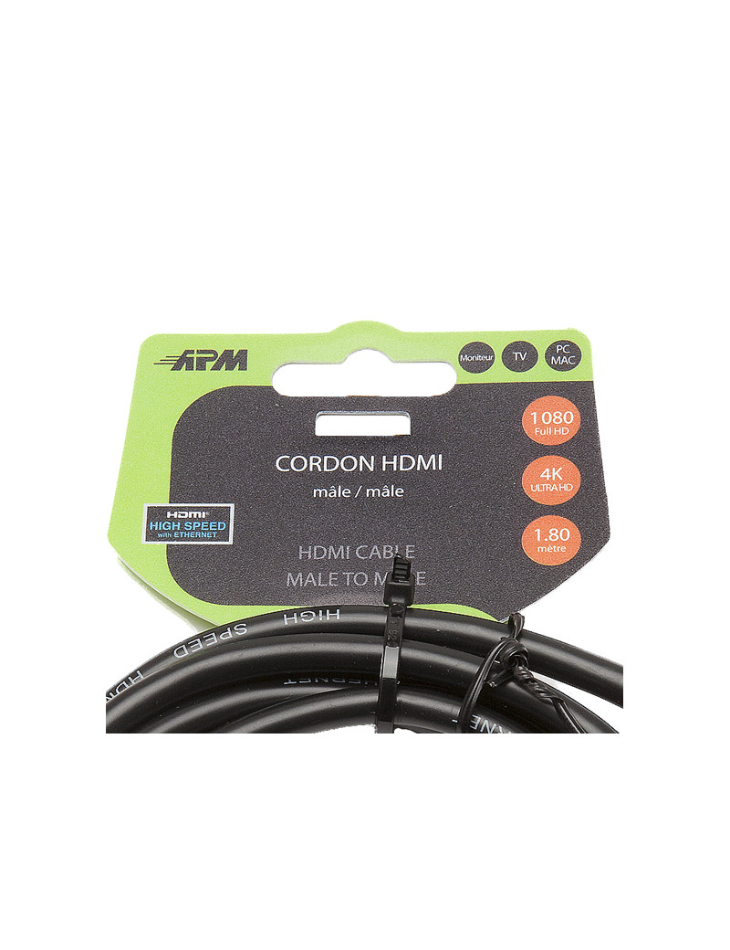 Matériels informatique câble HDMI APM 590459 4K Ethernet Mâle Mâle 1.8m Noir infinytech Réunion 02