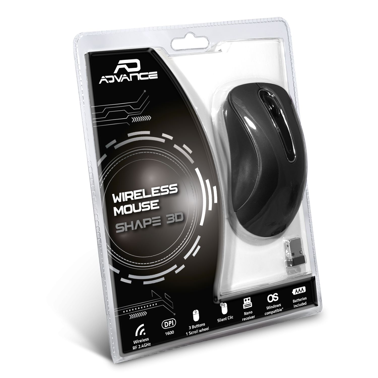 Matériels informatique Souris ADVANCE Shape 3D Sans Fil Noire infinytech Réunion 09