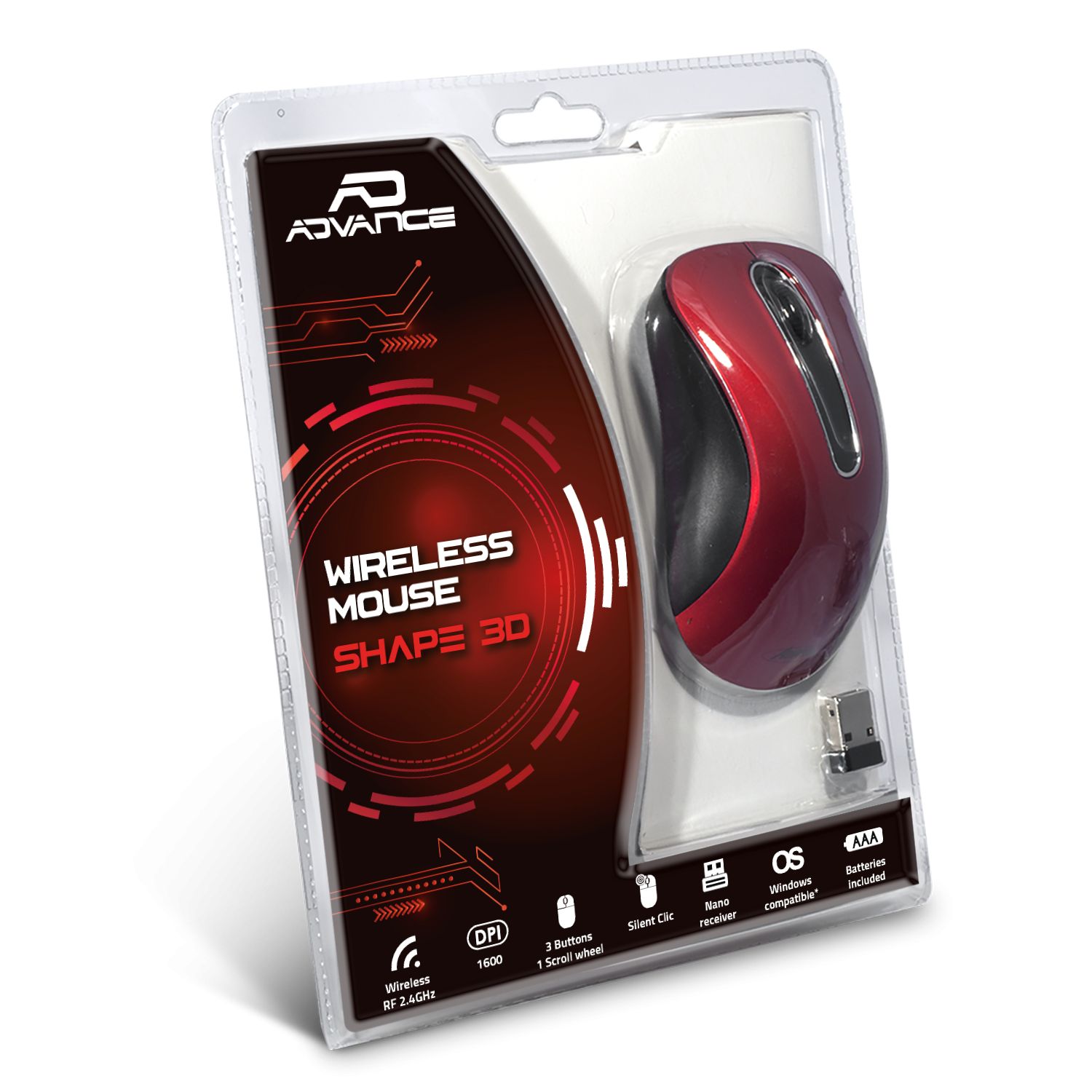 Matériels informatique Souris ADVANCE Shape 3D Sans Fil Rouge infinytech Réunion 12