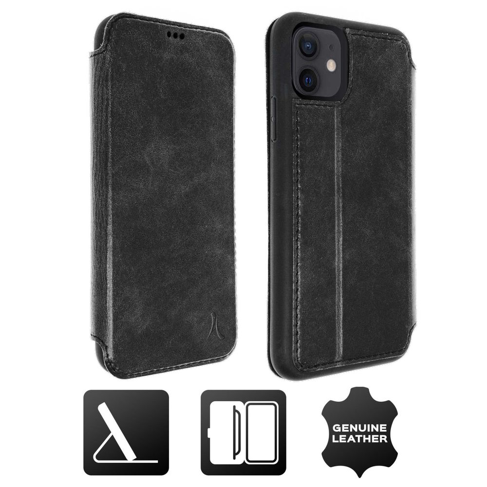 Accessoires téléphonie étui folio cuir AKASHI pour iPhone 12 Mini noir infinytech Réunion 01