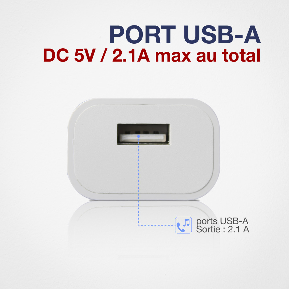 Accessoires téléphonie chargeur secteur APM 570336 1 port USB 2.1A Blanc infinytech Réunion 04
