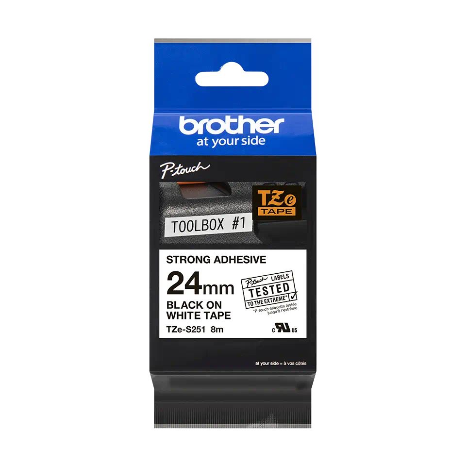 Consommables informatique cassette à ruban BROTHER TZe-S251 Noir sur blanc 24 mm de large infinytech Réunion 01