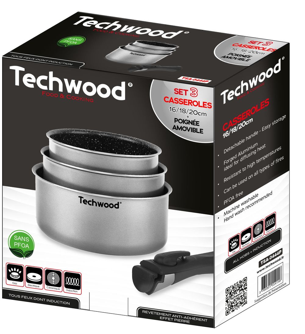 Petit électroménager set de 3 casseroles TECHWOOD TSA-0444P infinytech réunion 02