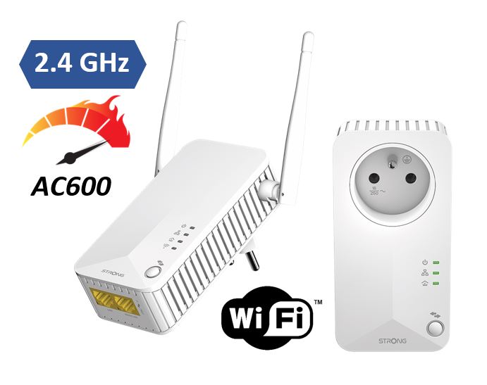 Prise CPL Duo Wi-Fi 600 Mb/s avec prise gigogne - blanc