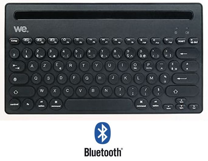 Clavier Bluetooth pour smartphone ou tablette avec support de tablette - We  Connect - blanc   - Shopping et Courses en ligne, livrés à  domicile ou au bureau, 7j/7 à la Réunion
