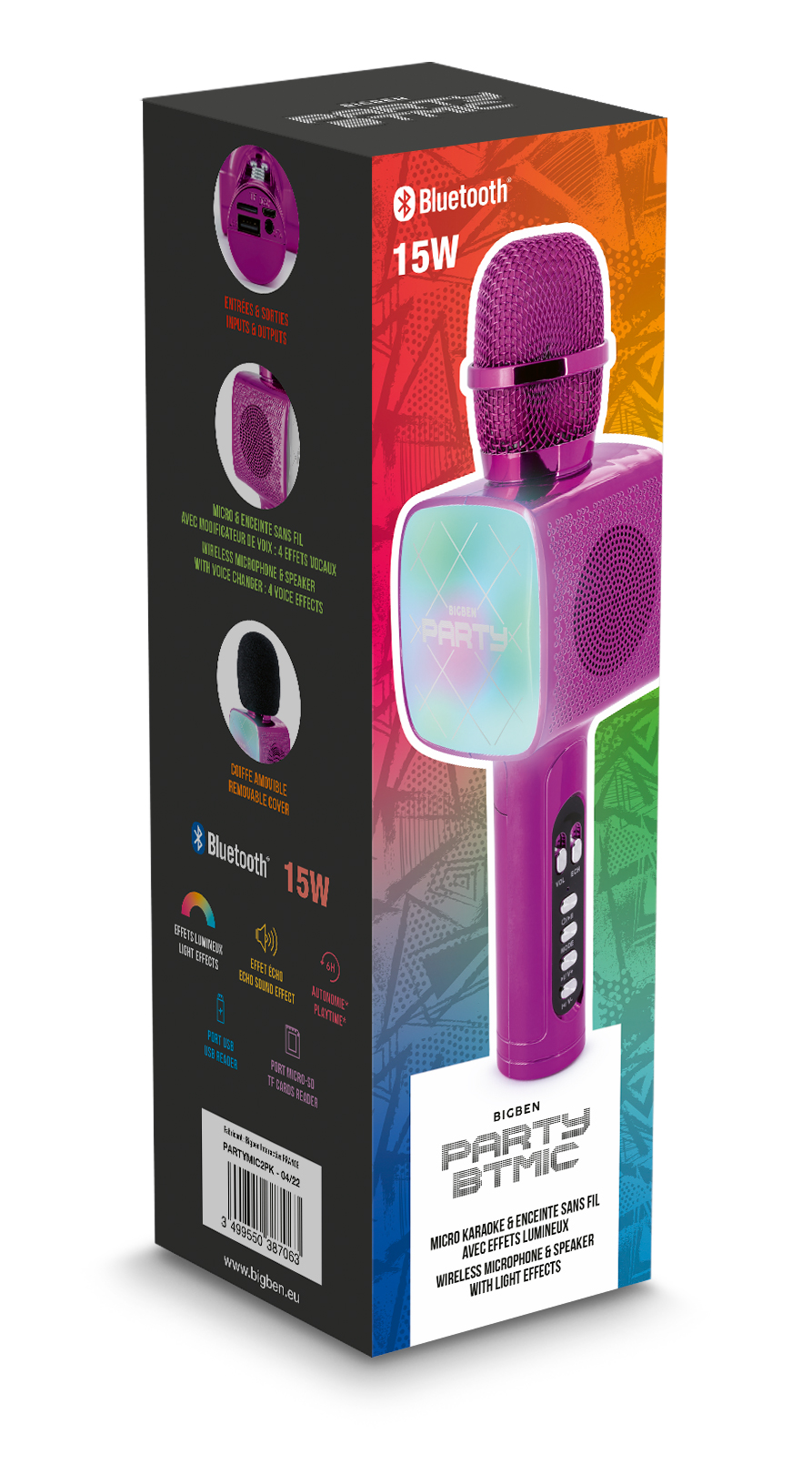 Matériels audio microphone Karaoke BIGBEN PARTYBTMIC2PK avec effets lumineux Rose infinytech Réunion 02
