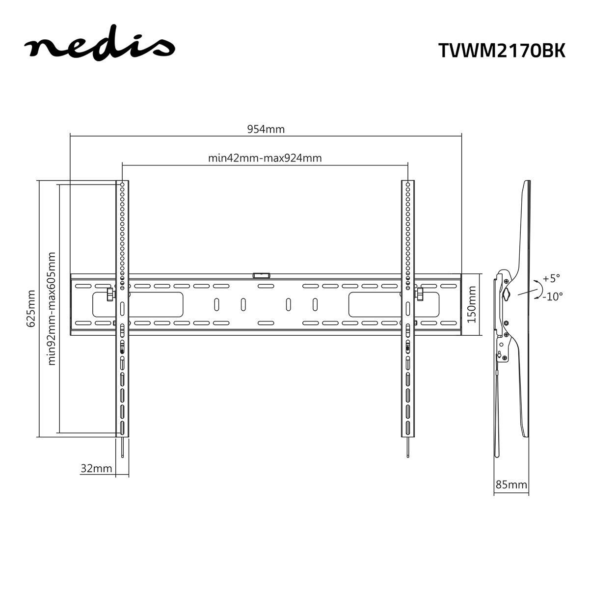Matériels vidéo support TV mural inclinable NEDIS TVWM2170BK infinytech Réunion 08