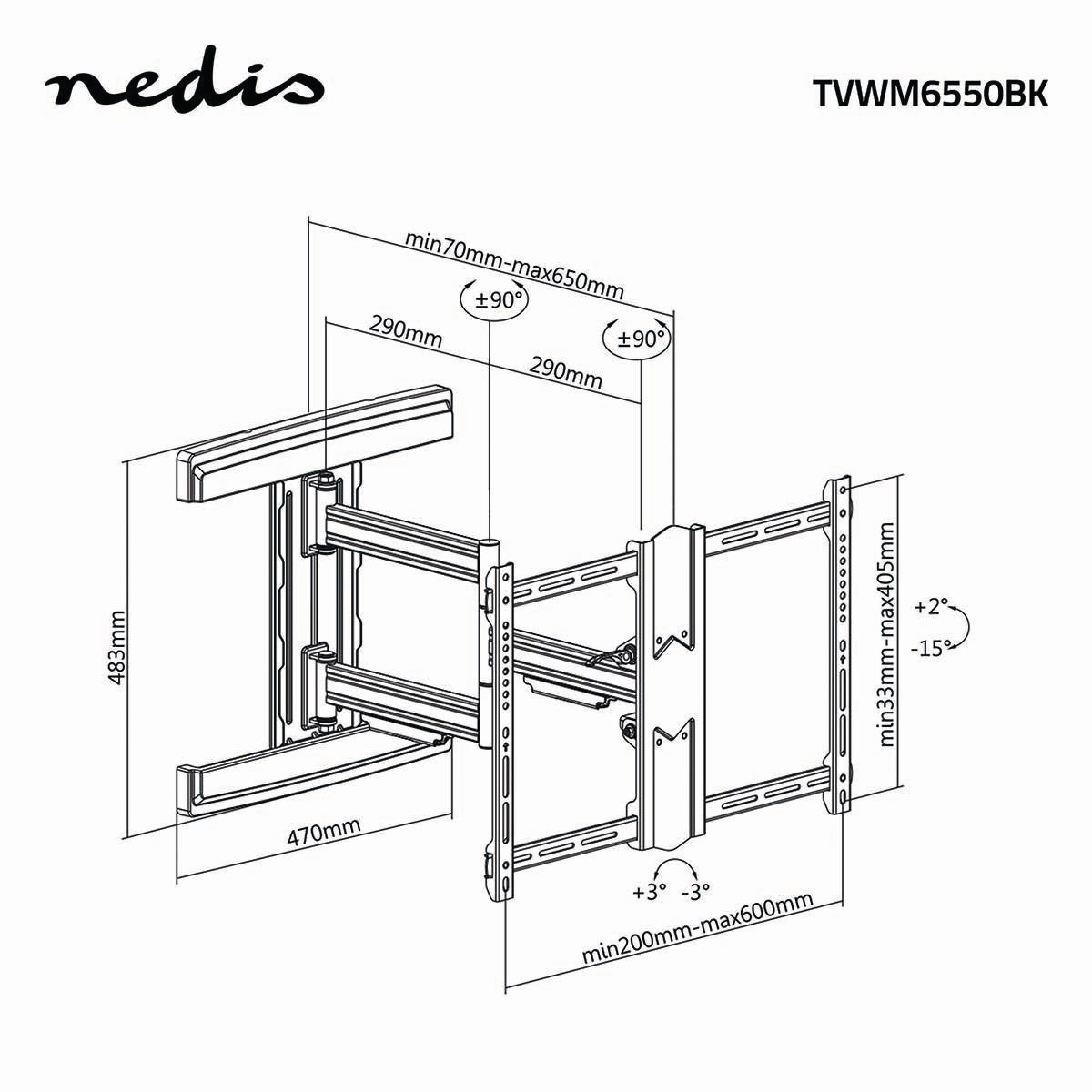 Matériels vidéo support TV mural NEDIS TVWM6550BK infinytech Réunion 09