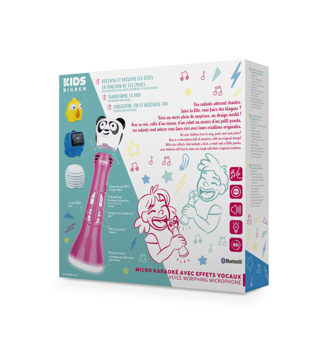 Matériels audio micro karaoké BIGBEN MICVFPK avec effets vocaus Rose infinytech Réunion 04