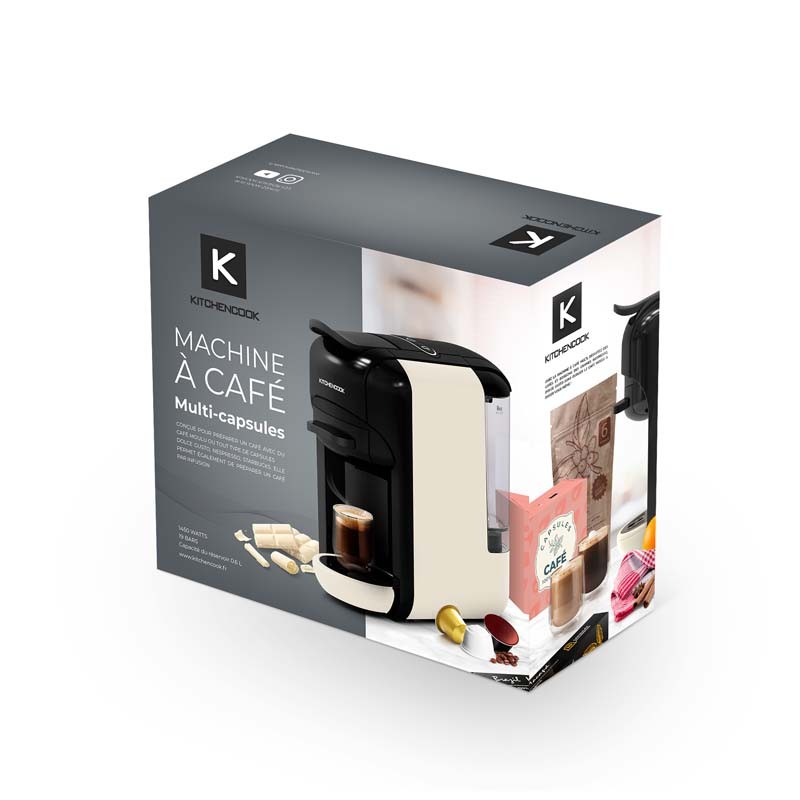 Petit électroménager machine à café KITCHENCOOK Multi dosettes et café moulu Crême infinytech Réunion 06