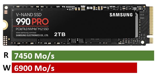 Disque dur ssd interne 2to 990 pro pcie 4.0 nvme m.2 Samsung