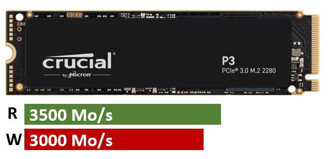 SSD 1To Crucial BX500 Sata 3 540Mo/s 500Mo/s