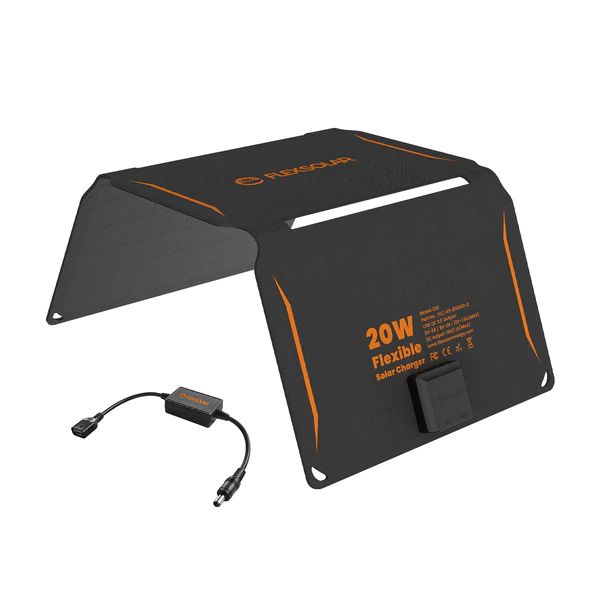 Matériels informatique Chargeur solaire portable FLEXSOLAR 20W USB &amp; DC infinytech Réunion 01