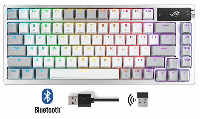 ASUS - ROG Azoth Clavier Gaming Sans Fil Blanc (USB/Bluetooth/RF 2,4 GHz