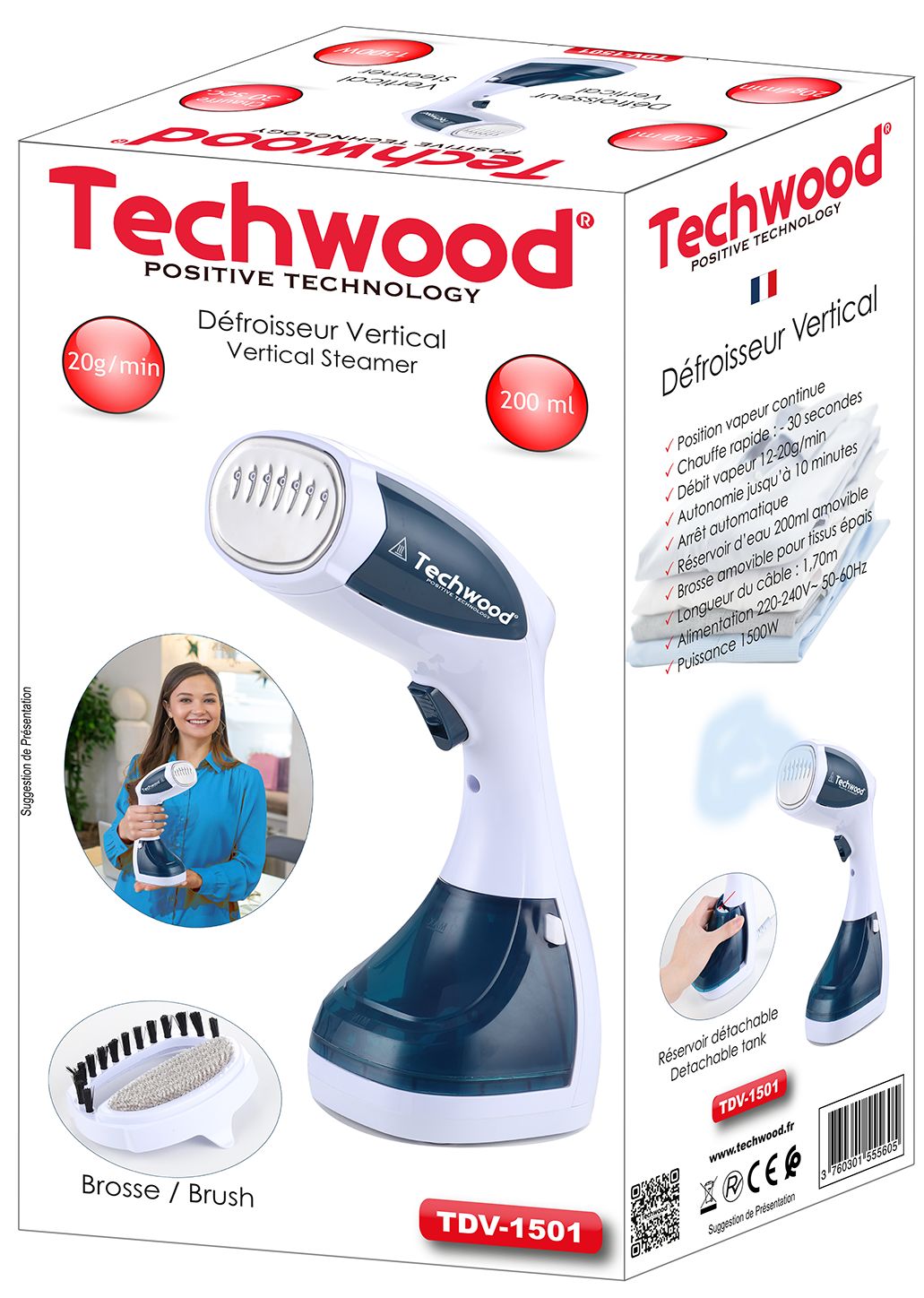 Petit électroménager défroisseur vertical TECHWOOD TDV-1501 infinytech Réunion 03